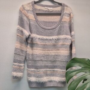 Cleo Women's Textured Striped Sweater - Gray and Cream